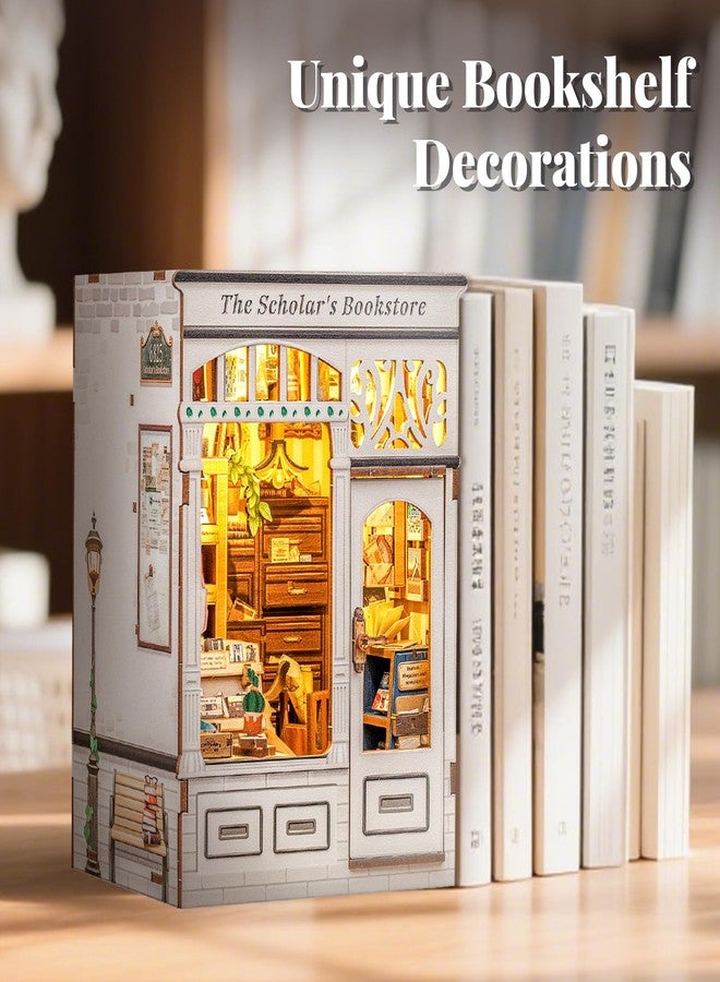 Fsolis Book Nook Kit - DIY Miniature Dollhouse Kit 3D Puzzles for Adults and Beginners Tiny House Mini Craft Bookshelf Nook Puzzle Kit Gifts for Women and Book Lovers(The Scholar's Bookstore) - Image 4